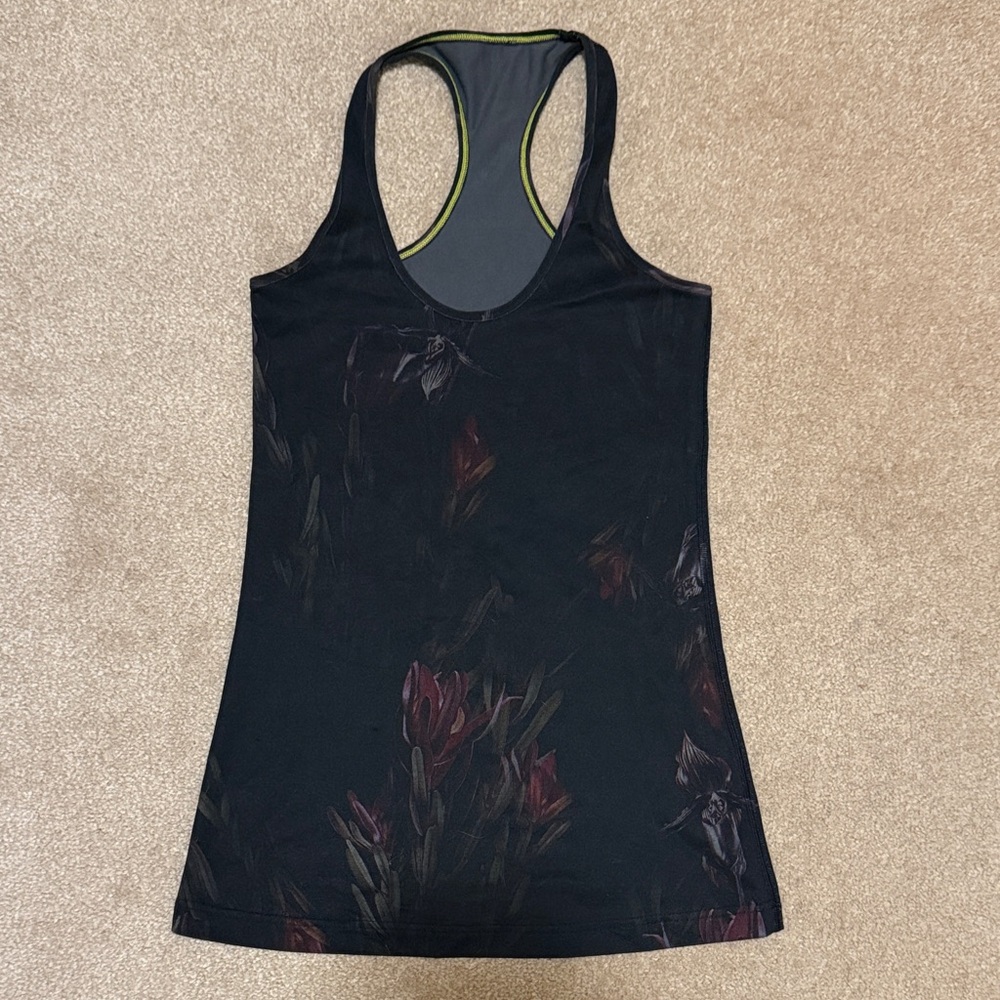Lululemon Athletica Black Floral Tank Top